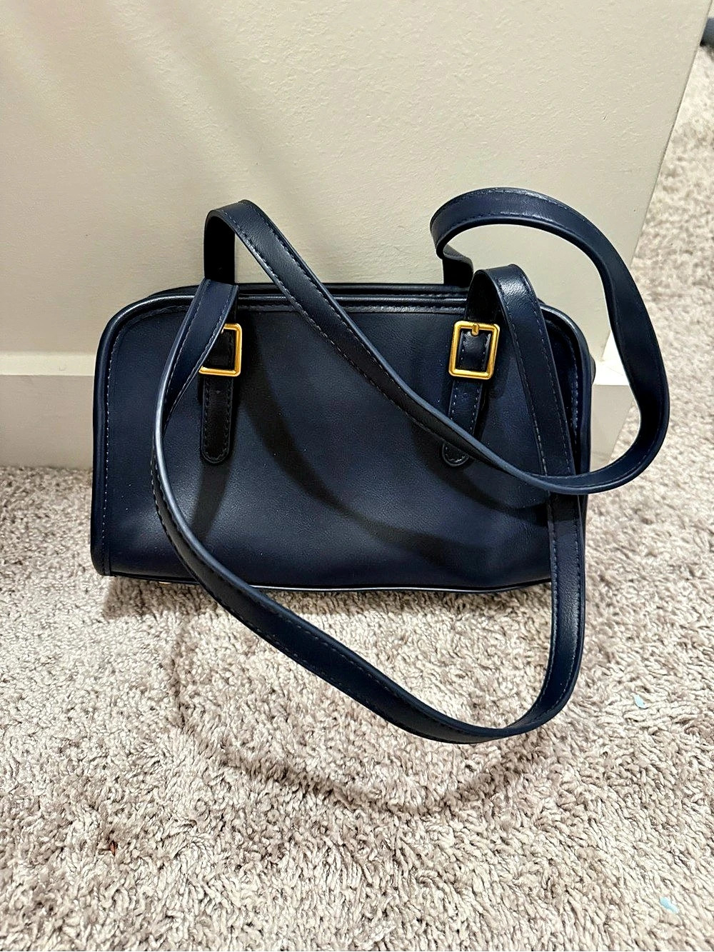 Madison West Structured Shoulder Bag in Navy Gold